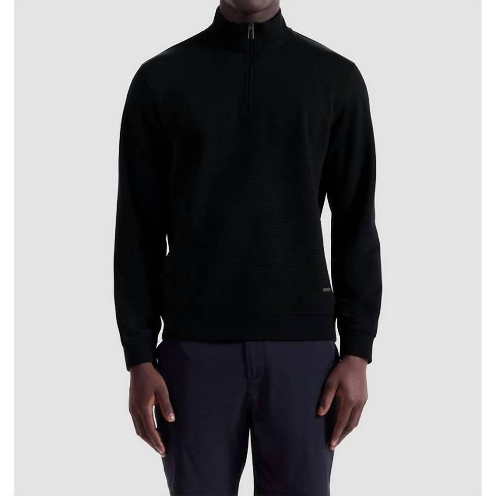 NEW BUGATCHI UOMO textured 1/4 zip knit pullover in black